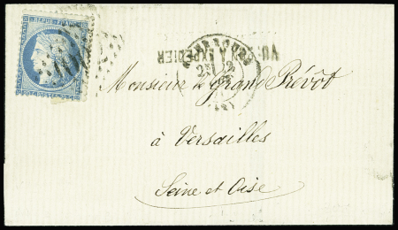 N°37 OBL GC 1002  + T17 Cherbourg (2 oct 71) sur lettre sans texte d'un prisonnier de la Commune avec griffe de censure "Vu : bon à expédier"