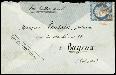 N°37 OBL CAD rouge "Paris (SC)" (20 nov 70) sur env en papier pelure pour Bayeux avec arrivée 28 nov 70. TB