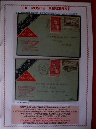 13 env du 1er Air Bleu (1935 - 1936) et 14 env du 2ème Air Bleu (1937 - 1939). Est jointe la brochure de Georges Pierre et Marcel Mayer