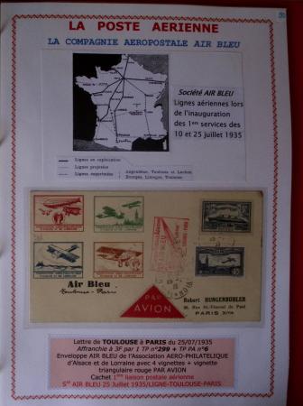 13 env du 1er Air Bleu (1935 - 1936) et 14 env du 2ème Air Bleu (1937 - 1939). Est jointe la brochure de Georges Pierre et Marcel Mayer