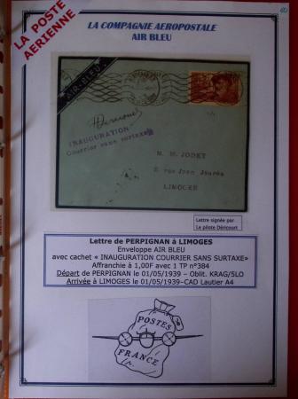 13 env du 1er Air Bleu (1935 - 1936) et 14 env du 2ème Air Bleu (1937 - 1939). Est jointe la brochure de Georges Pierre et Marcel Mayer