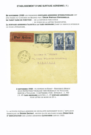 Maroc n°70 en paire + 76 OBL Rabat (7.9.20) sur lettre pour Bordeaux avec étiquette n°1 "par avion" à bords fins. TB