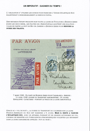 Argentine n°284 + PA2 + PA11 OBL CAD "Via  aerea Buenos Aires" (7.3.28) sur env. avec griffe "ouverture ligne postale aérienne Latécoère" avec carte géographique violette