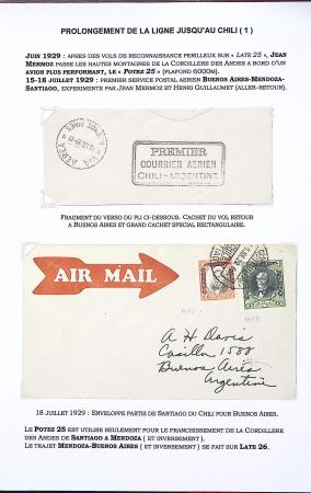 18.7.1929 Santiagio - Buenos Aires par Mermoz, lettre AFF Chili PA13 + PA18 OBL Santiago avec au verso cachet rect noir "Premier courrier aérien Chili - Argentine"