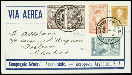 Ligne de Patagonie 1 nov 1929 - Bahia Blanca - Trelew par Saint Exupery (Muller n°70 Argentine 30 plis existants). Rare et TB