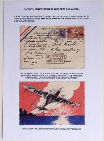 Uruguay n°429 + PA59 OBL Montevideo (15.12.34) sur CP de Nouvel An trimoteur Air France décollant au dessus de l'eau (Felicidades 1935). TB