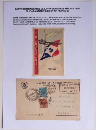 Brésil n+206 + 208 OBL Rio 26.12.1936 (tarif nouvel an) sur CP couleurs "Air France Brasil - Europa EM 2 Dias". TB