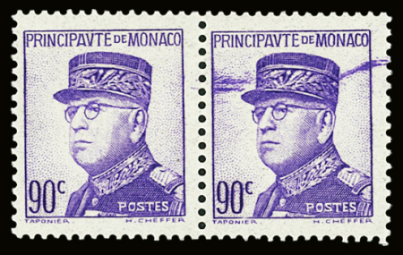 N°162 Prince Louis II, 90 violet, variété défaut d'impression