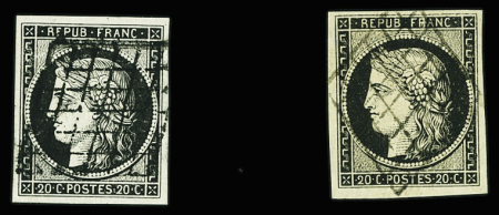 N°3 et 3a deux très beaux exemplaires oblitérés grille,