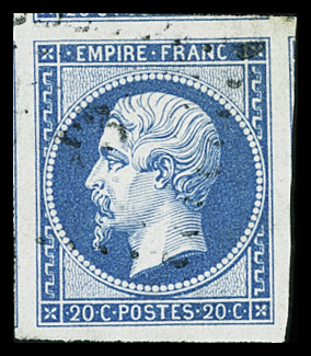 N°14B 20c bleu, très grandes marges dont 5 voisins,