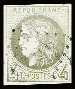 N°41Bd 4c gris foncé, obl. légère dégageant l'effigie,