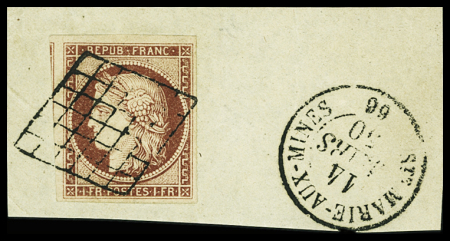N°6 1f carmin, obl grille sur fragment avec cad T15
