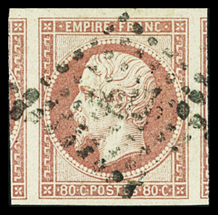 N°17B 80c rose quasi saumon, obl. avec 2 voisins, TB