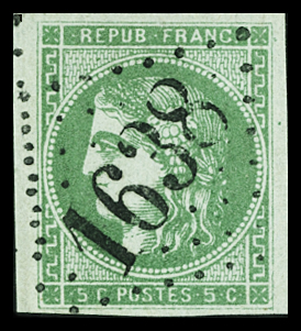 N°42Bi 5c vert émeraude clair, obl. GC 1638 Genlis