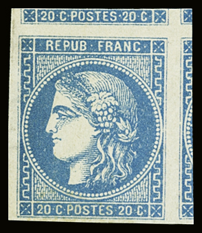 N°46B 20c bleu,  avec 3 voisins, neuf *, TTB. Signé