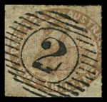 1855 1s Pale brown, watermark sideways, rouletted 7