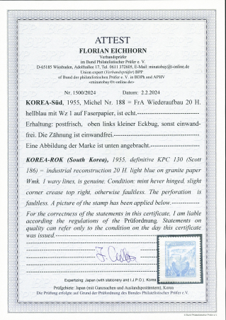 1955 Reconstruction 20H Light blue, on WATERMARKED
