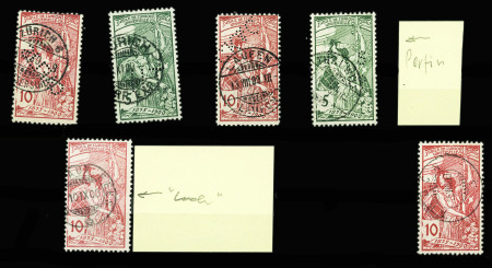 PERFINS : 13 Marken und ein Brief mit versch. Durchlochungen,