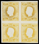 1866-67 King Luis I, 10r Yellow in mint block of four,