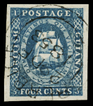 1853-55 4c Blue, deep fresh shade, large even margins