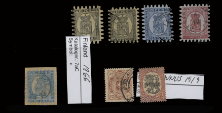 1866-67 10penni Black on yellow paper, serpentine roulette