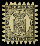 1866-67 10penni Black on yellow paper, serpentine roulette