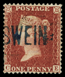1857 1d Rose-red, plate 42, lettered CE, cancelled