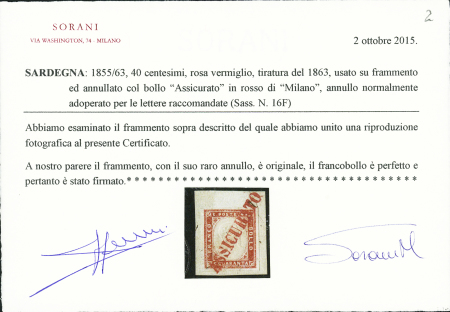 ASSICURATA and ASSICURATO cancellation, 1855-63 40c