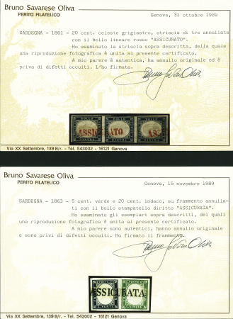 ASSICURATA and ASSICURATO cancellation, 1855-63 40c