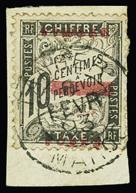 N°10 10c noir, obl. càd Tanger sur petit fragment,