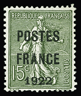 N°37 15c olive POSTES FRANCE 1922, bon centrage, TB,
