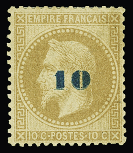 N°34 10 sur 10c bistre, surcharge bleu, neuf *, TB,