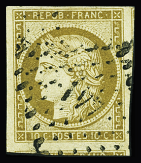 N°1 10c bistre-jaune, deux voisins, obl. PC 441 de