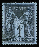 N°1c BLEU DE PRUSSE, obl. càd léger, timbre parfaitement