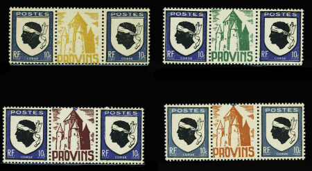 N°755 10c Corse, 4 paires avec intervalles portant
