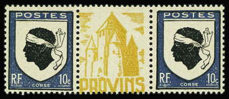 N°755 10c Corse, 4 paires avec intervalles portant