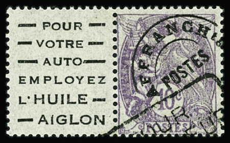 N°43 10c violet Type Blanc, avec publicité Huile AIGLON
