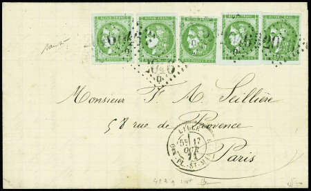 N°42Bg 5c vert, cinq exemplaires, obl. GC 2046D sur