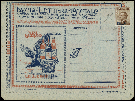 1921 BLP entire "21 Serie Lazio - Calissano", unused