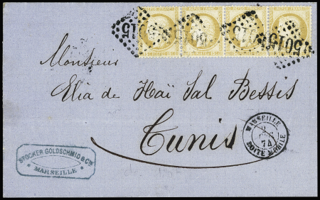 N°55 en bande de 4 obl. GC 5015 (Bône) sur lettre