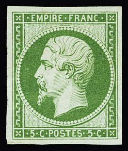 N°12 5c vert vif, neuf avec charnière, très belle nuance