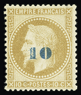 N°34 10 sur 10c surcharge bleu pâle, TB
