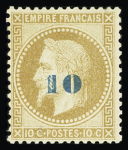 N°34 10 sur 10c surcharge bleu pâle, TB