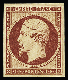 N°18 1f carmin, neuf *, TB, rare. Signé A.Brun, Calves
