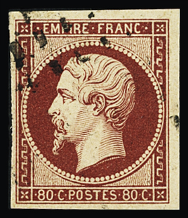 N°17Al 80c carmin foncé, obl. gros points, TB. Signé