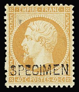 N°23d 40c orange surchargé SPECIMEN, variété perforation