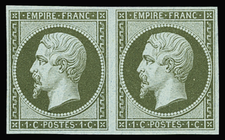 N°11 1c olive en paire neuve (un exemplaire avec légère