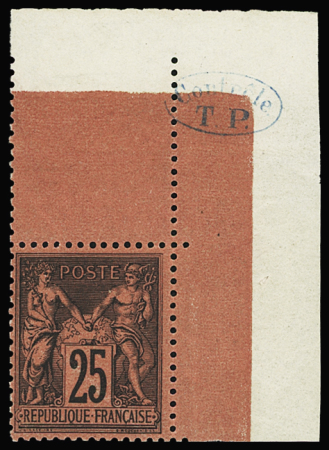 N°91 25c noir sur rouge, type II, coin de feuille avec