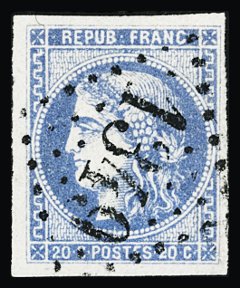 N°46Bh Exceptionelle nuance bleu outremer, bien marquée,