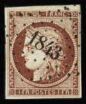 N°6B 1f carmin-brun, belle nuance marquée, obl. PC